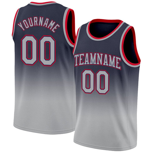 Custom Navy Gray-Red Authentic Fade Fashion Basketball Jersey - Main View
