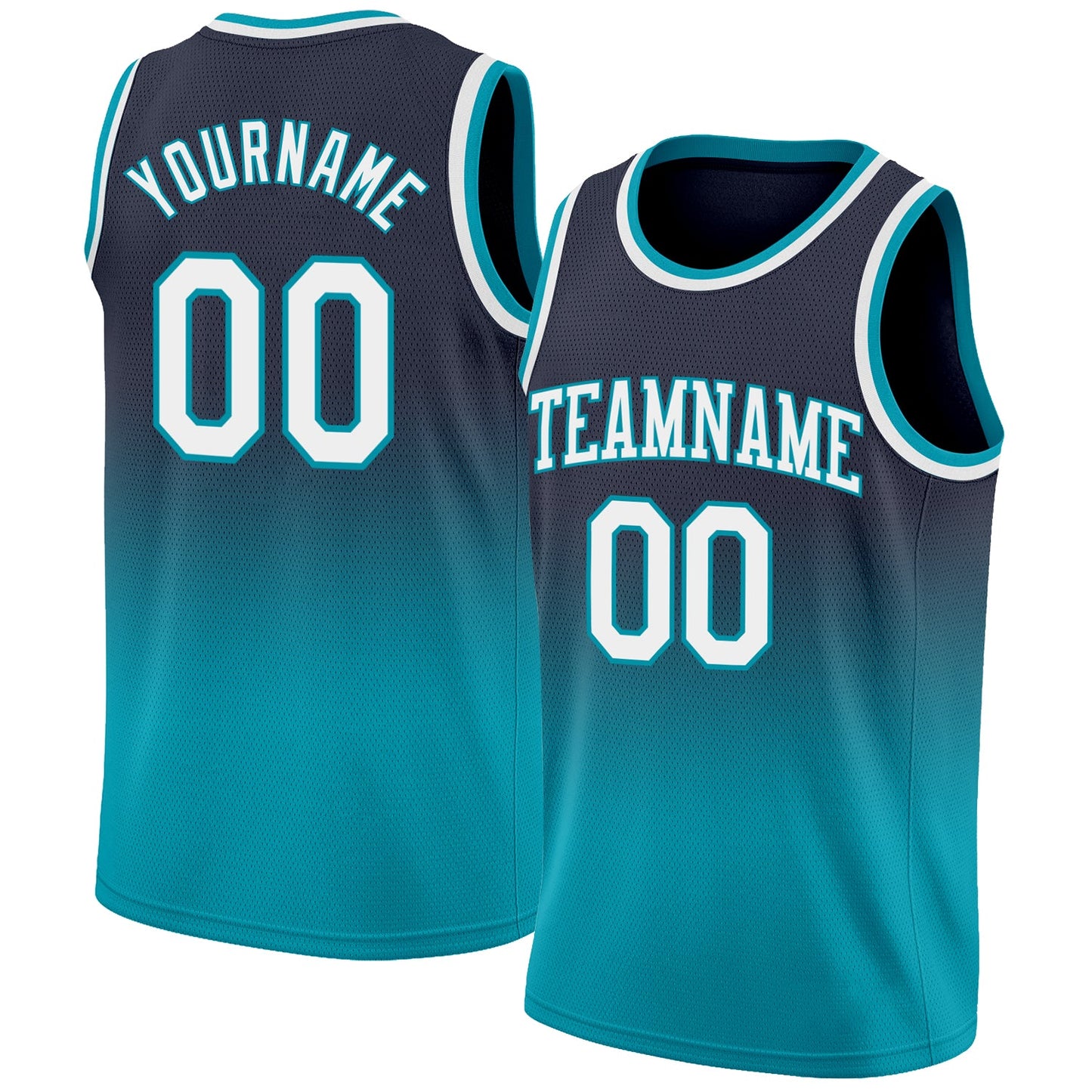 Custom Navy White-Teal Authentic Fade Fashion Basketball Jersey - Main View