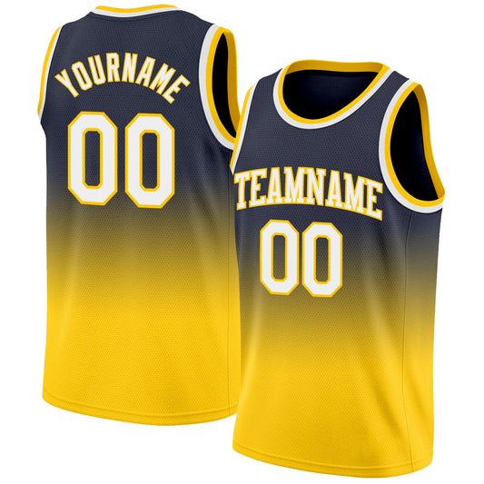 Custom Navy White-Gold Authentic Fade Fashion Basketball Jersey - Main View