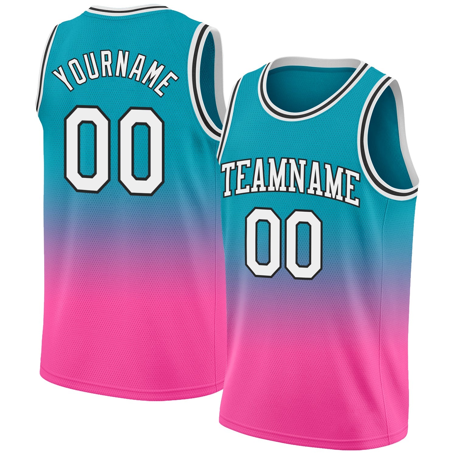 Custom Teal White-Pink Authentic Fade Fashion Basketball Jersey - Main View