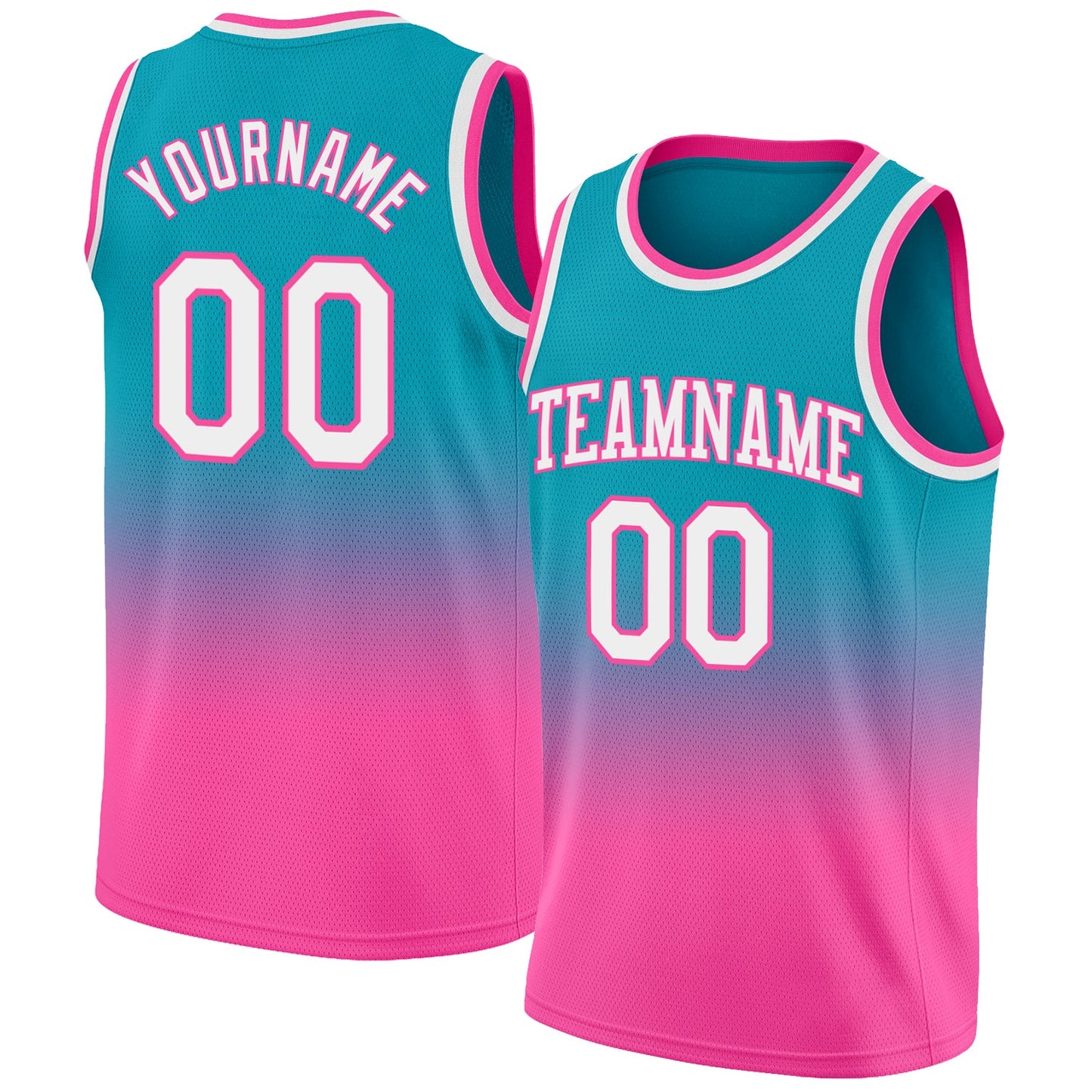 Custom Teal White-Pink Authentic Fade Fashion Basketball Jersey - Main View