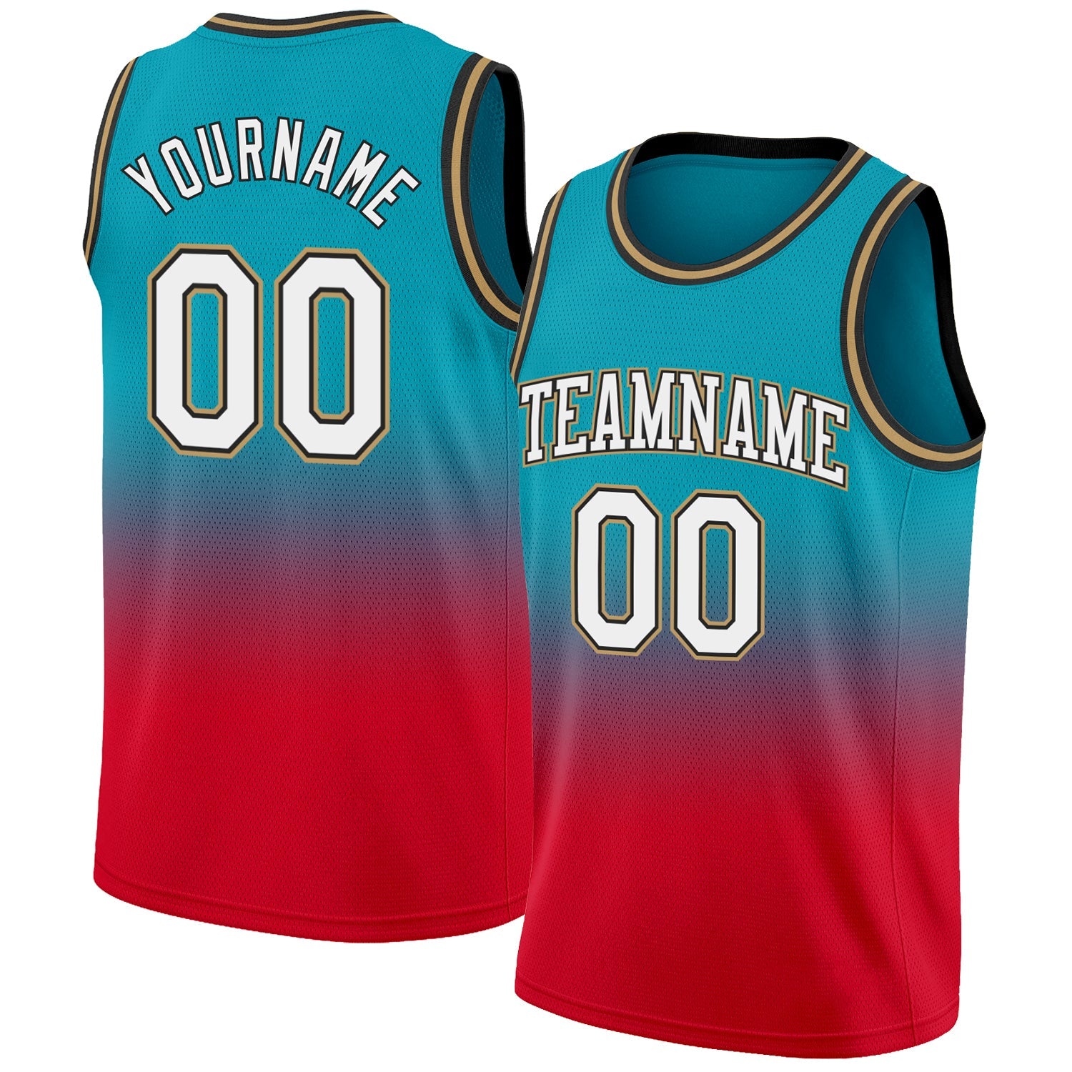Custom Teal White-Red Authentic Fade Fashion Basketball Jersey - Main View