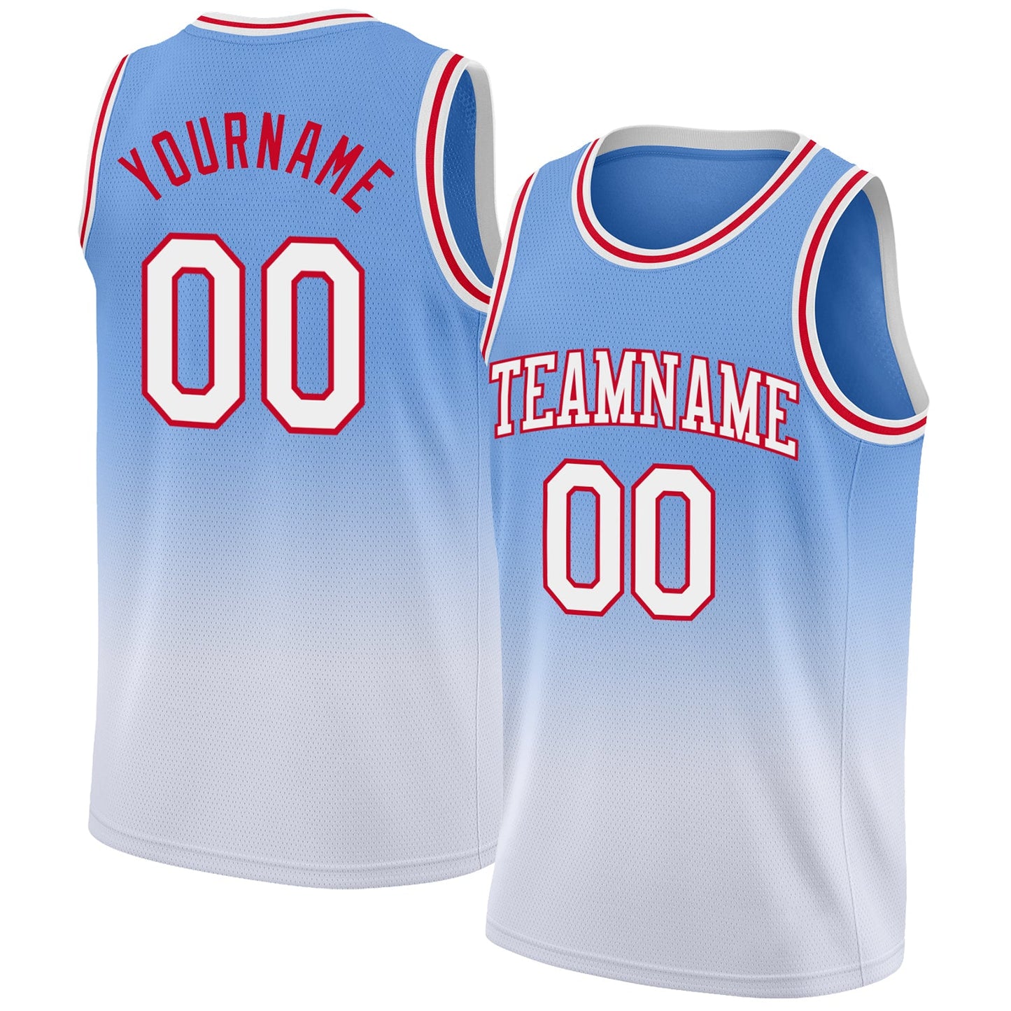 Custom Light Blue White-Red Authentic Fade Fashion Basketball Jersey - Main View