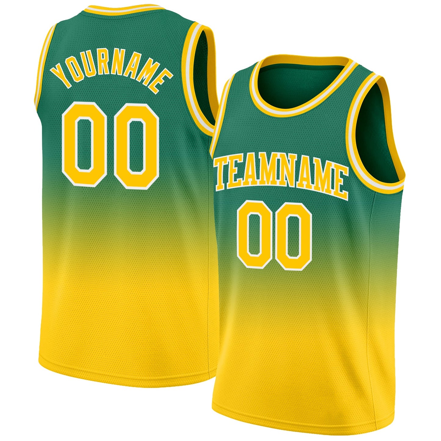 Custom Kelly Green Gold-White Authentic Fade Fashion Basketball Jersey - Main View