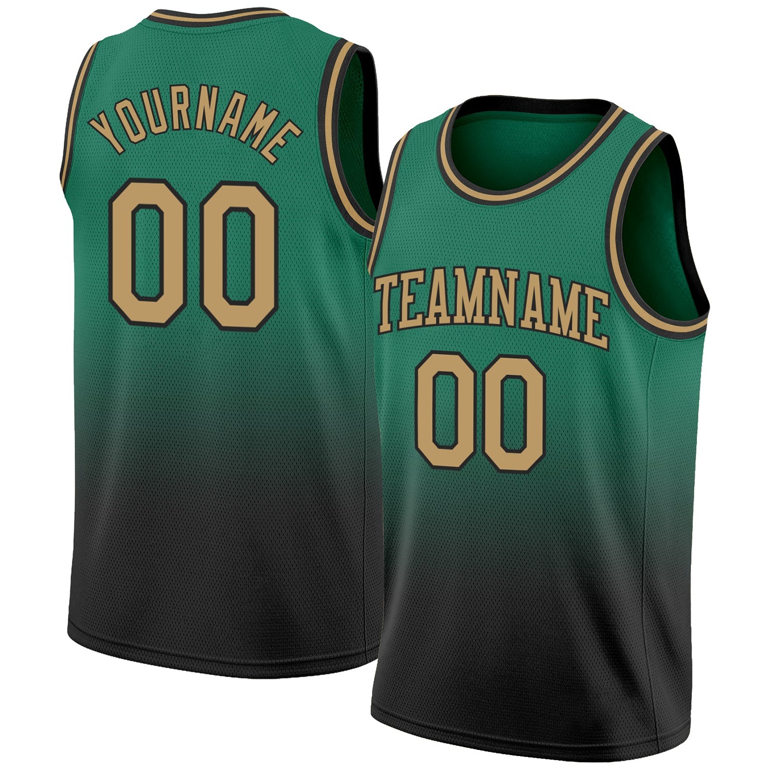 Custom Kelly Green Old Gold-Black Authentic Fade Fashion Basketball Jersey - Main View