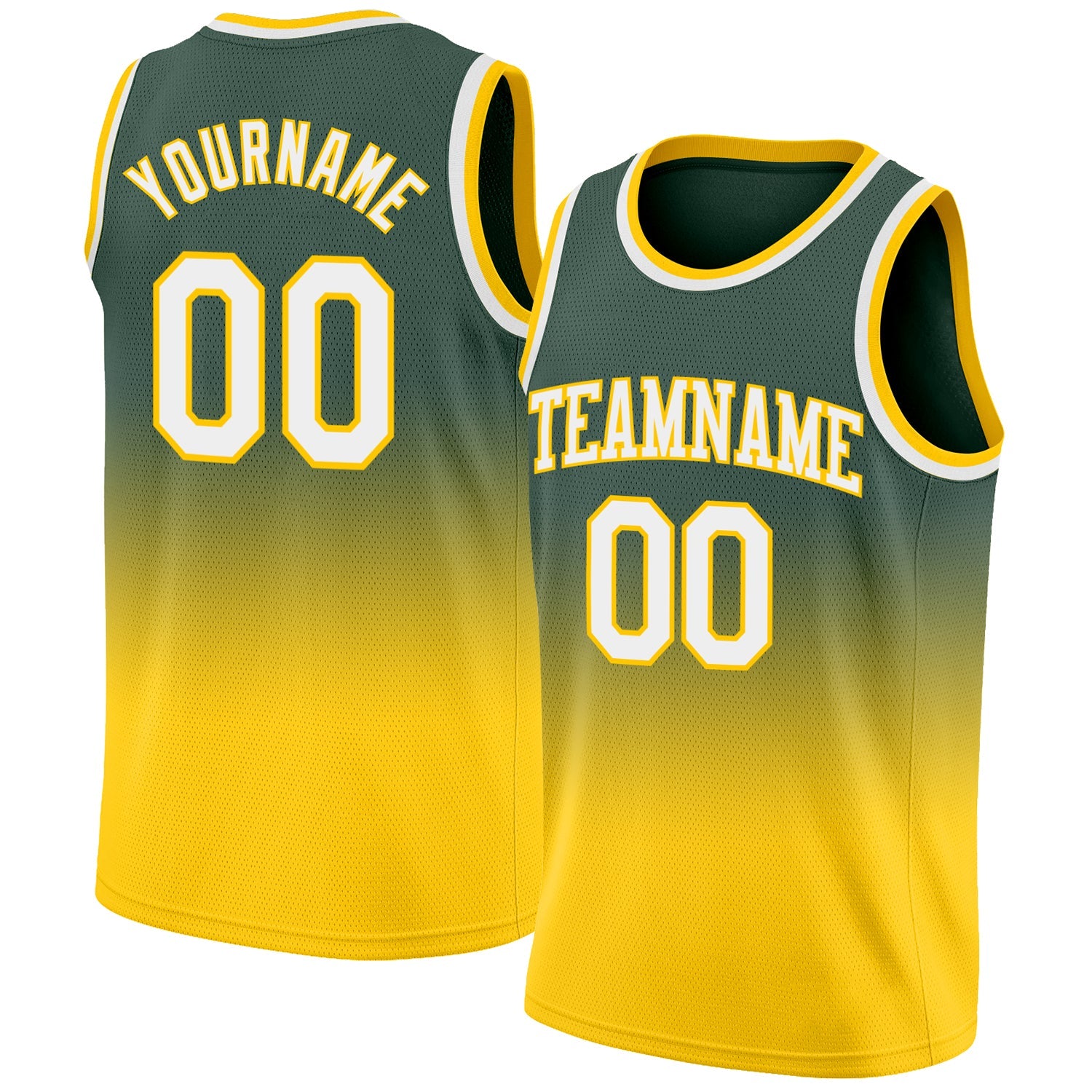 Custom Hunter Green White-Gold Authentic Fade Fashion Basketball Jersey - Main View