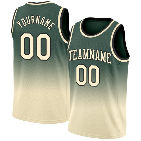 Custom Hunter Green Cream-Black Authentic Fade Fashion Basketball Jersey - Main View