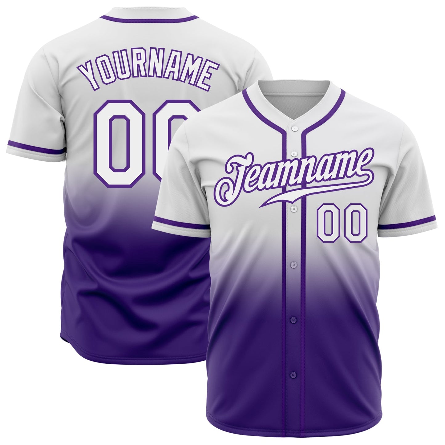 Custom White White-Purple Authentic Fade Fashion Baseball Jersey - Main View