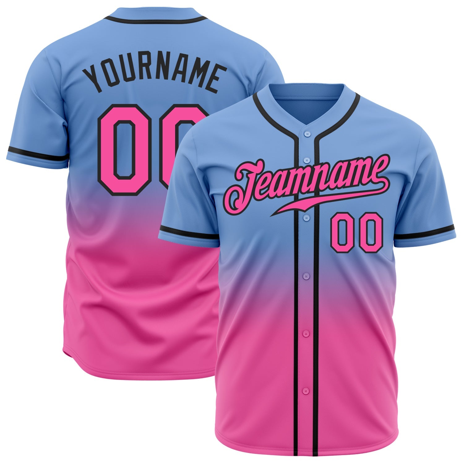 Custom Light Blue Pink-Black Authentic Fade Fashion Baseball Jersey - Main View