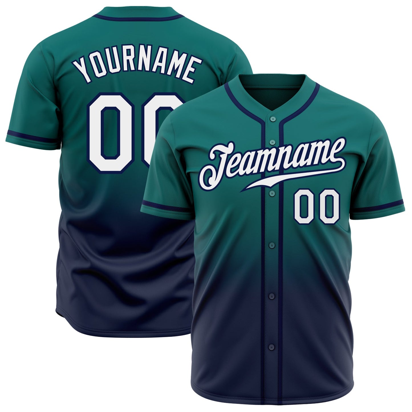 Custom Teal White-Navy Authentic Fade Fashion Baseball Jersey - Main View