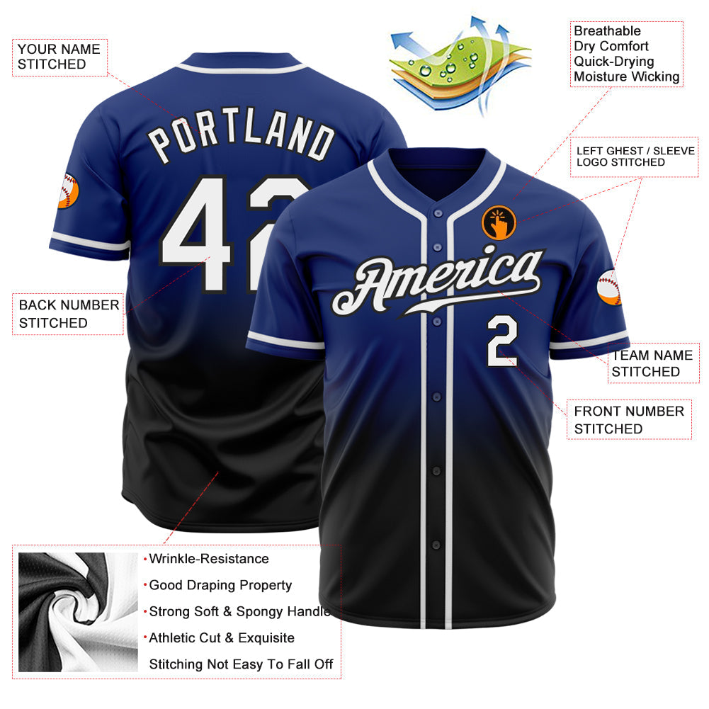 Custom Royal White-Black Authentic Fade Fashion Baseball Jersey view 2