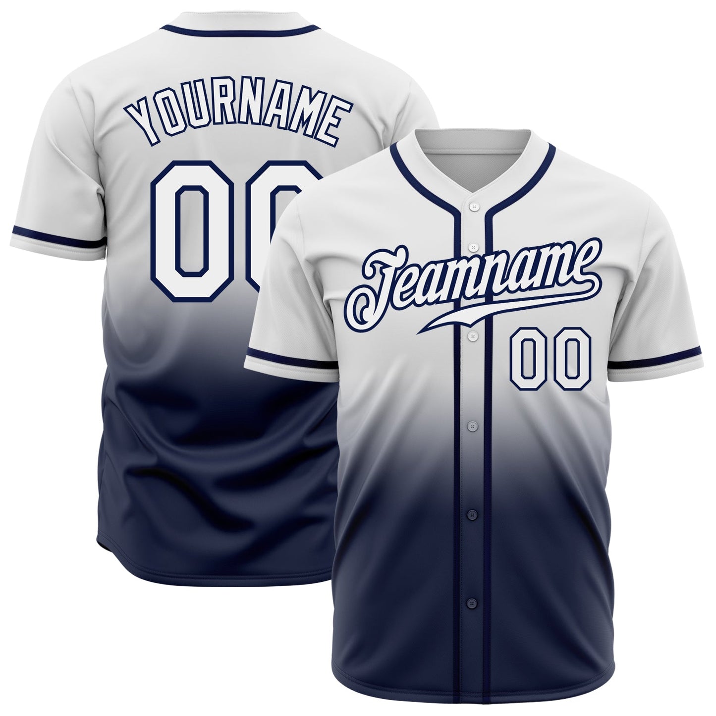 Custom White White-Navy Authentic Fade Fashion Baseball Jersey - Main View