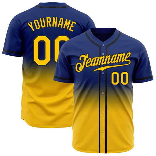 Custom Royal Yellow-Black Authentic Fade Fashion Baseball Jersey - Main View