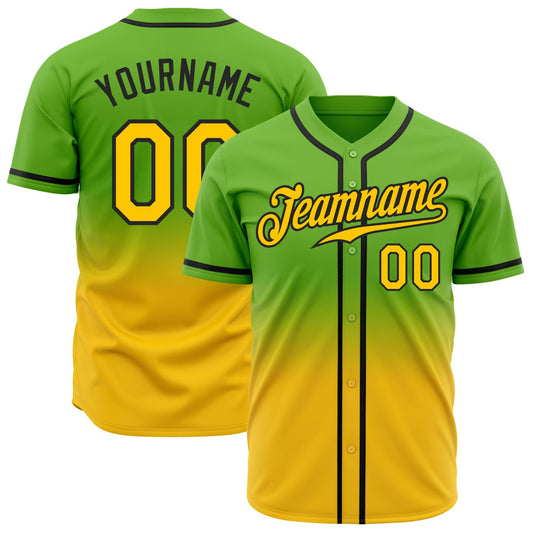 Custom Neon Green Yellow-Black Authentic Fade Fashion Baseball Jersey - Main View