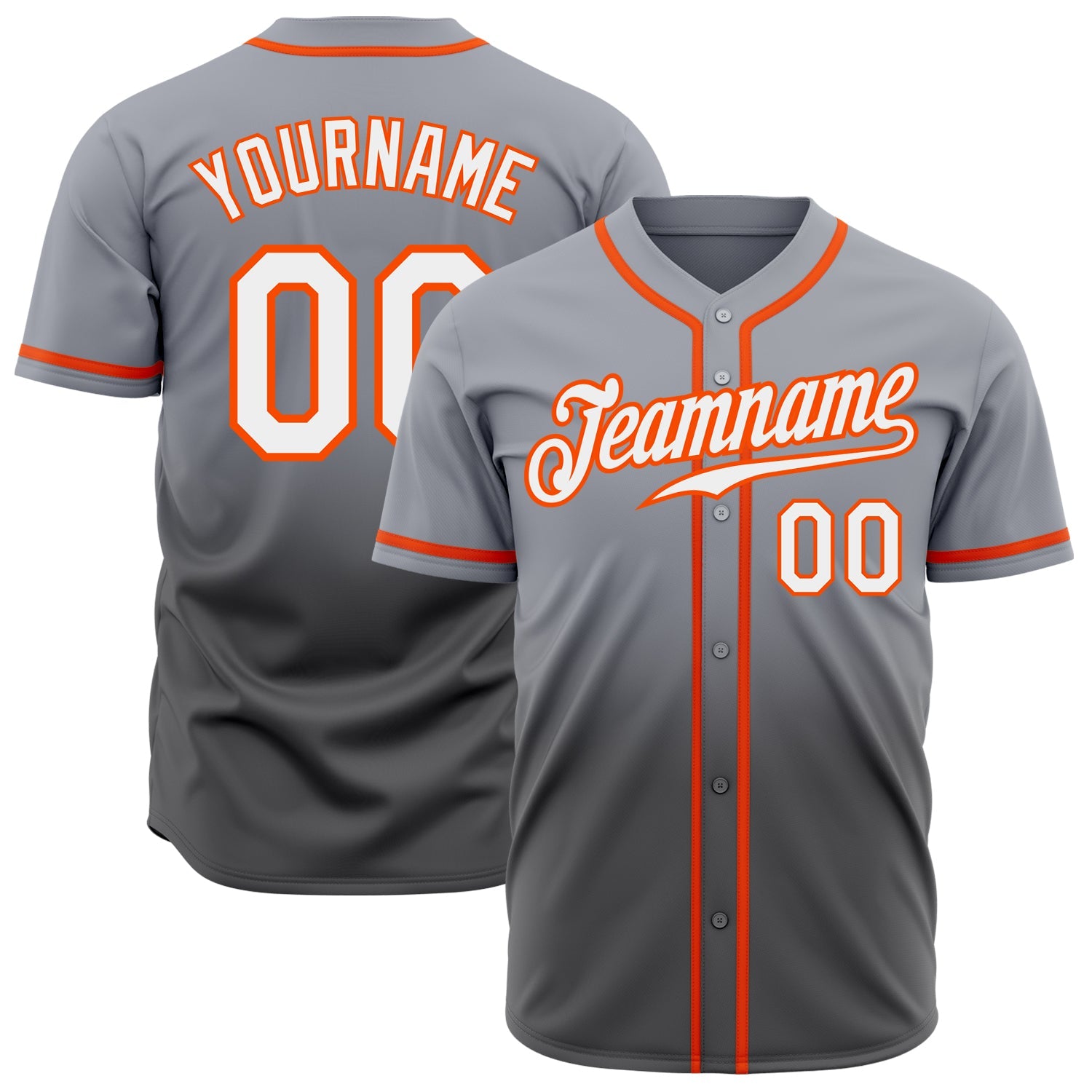 Custom Gray White Steel Gray-Orange Authentic Fade Fashion Baseball Jersey - Main View