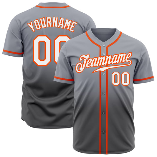 Custom Gray White Steel Gray-Orange Authentic Fade Fashion Baseball Jersey - Main View