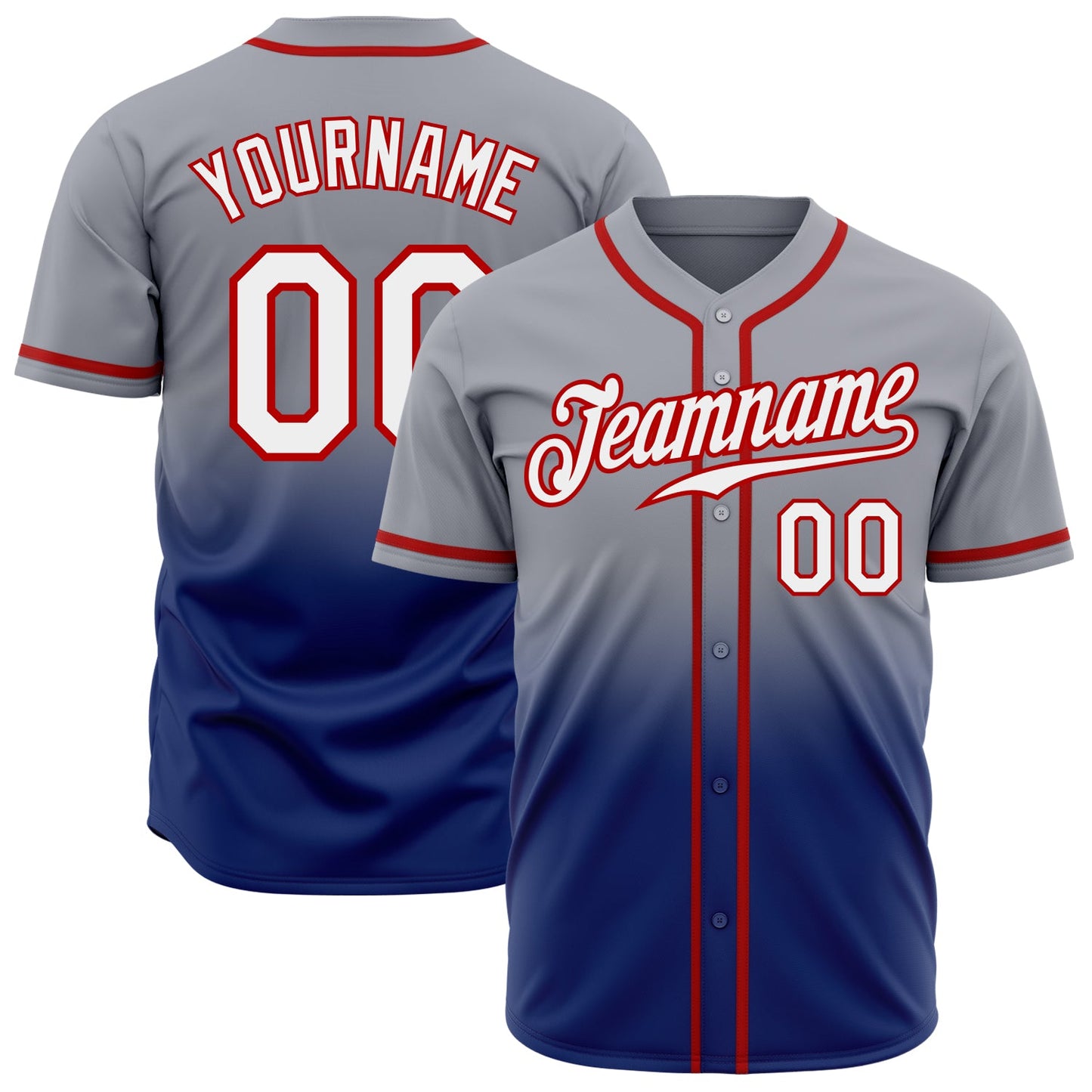 Custom Gray White Royal-Red Authentic Fade Fashion Baseball Jersey - Main View