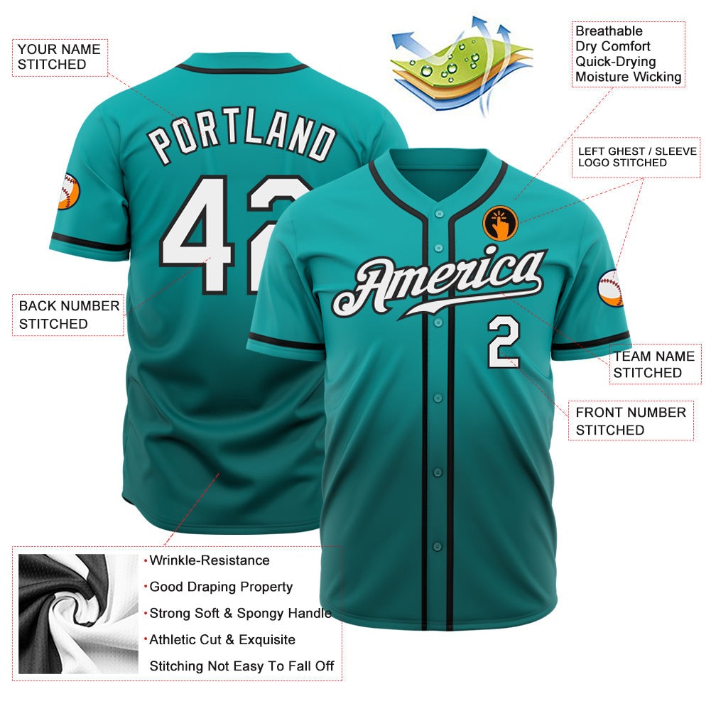 Custom Aqua White-Teal Authentic Fade Fashion Baseball Jersey view 2