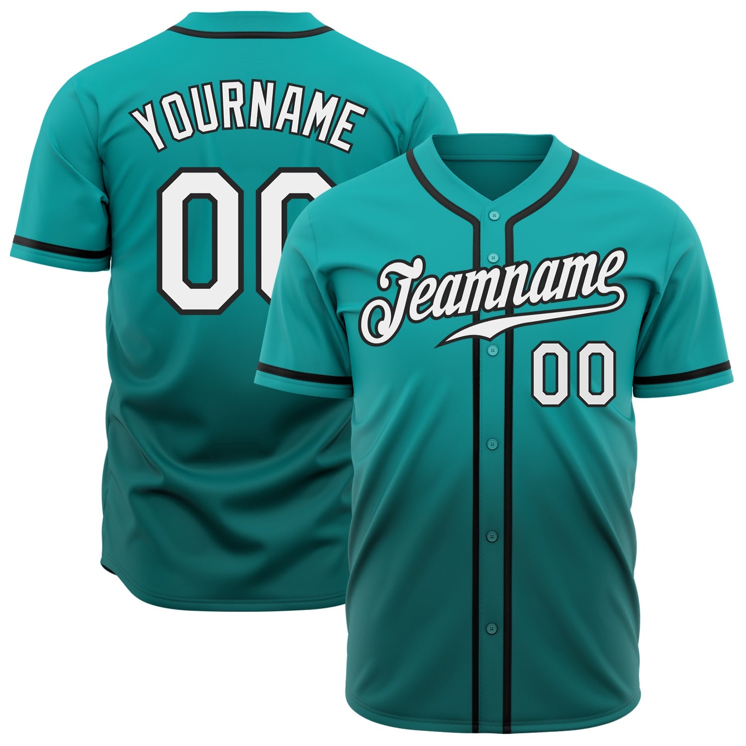 Custom Aqua White-Teal Authentic Fade Fashion Baseball Jersey - Main View