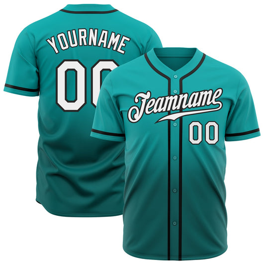 Custom Aqua White-Teal Authentic Fade Fashion Baseball Jersey - Main View