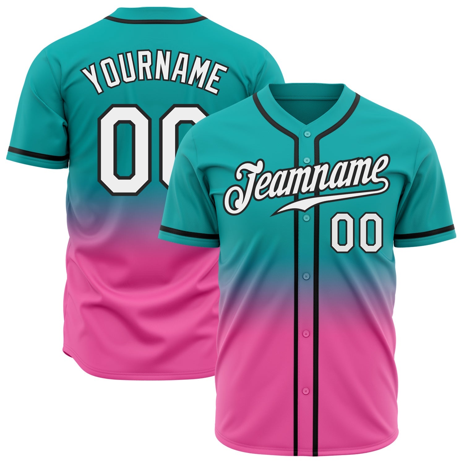 Custom Aqua White Pink-Black Authentic Fade Fashion Baseball Jersey - Main View