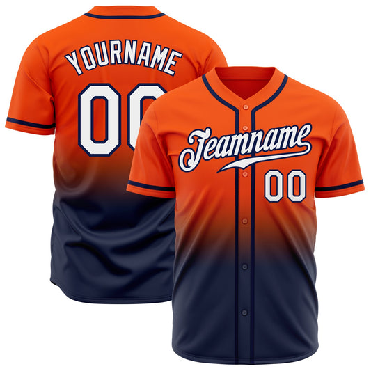 Custom Orange White-Navy Authentic Fade Fashion Baseball Jersey - Main View