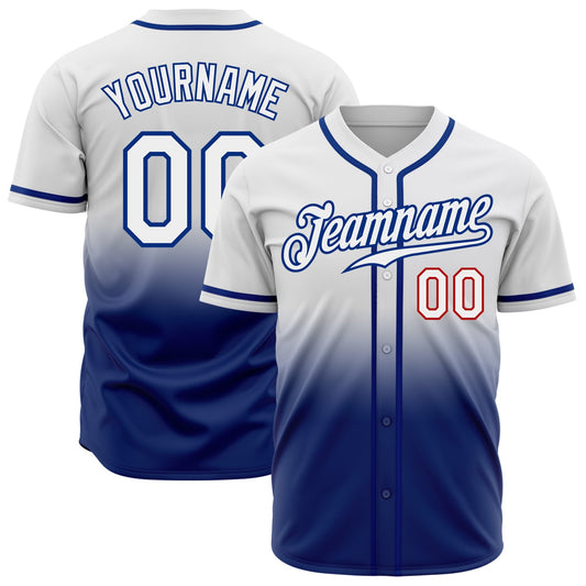 Custom White White Royal-Red Authentic Fade Fashion Baseball Jersey - Main View