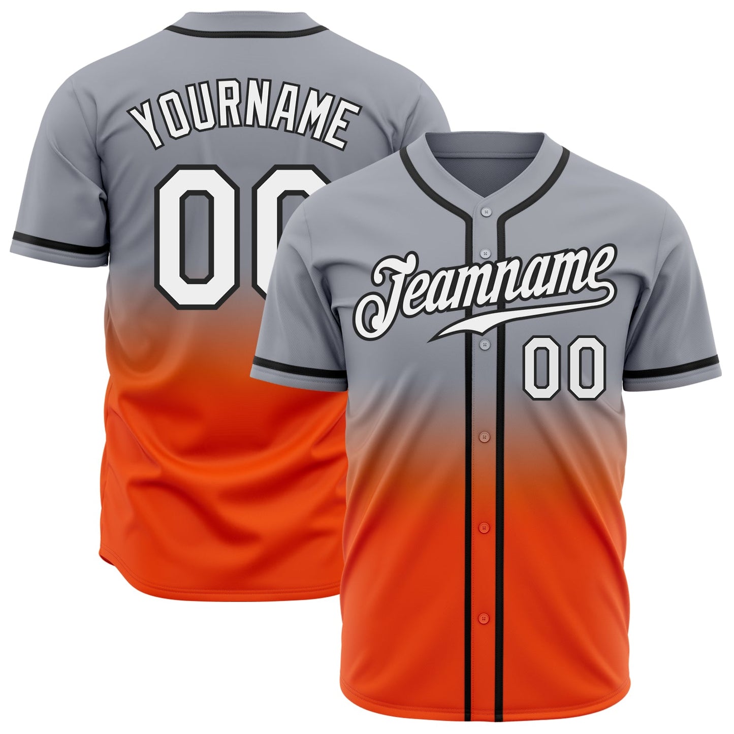 Custom Gray White Orange-Black Authentic Fade Fashion Baseball Jersey - Main View