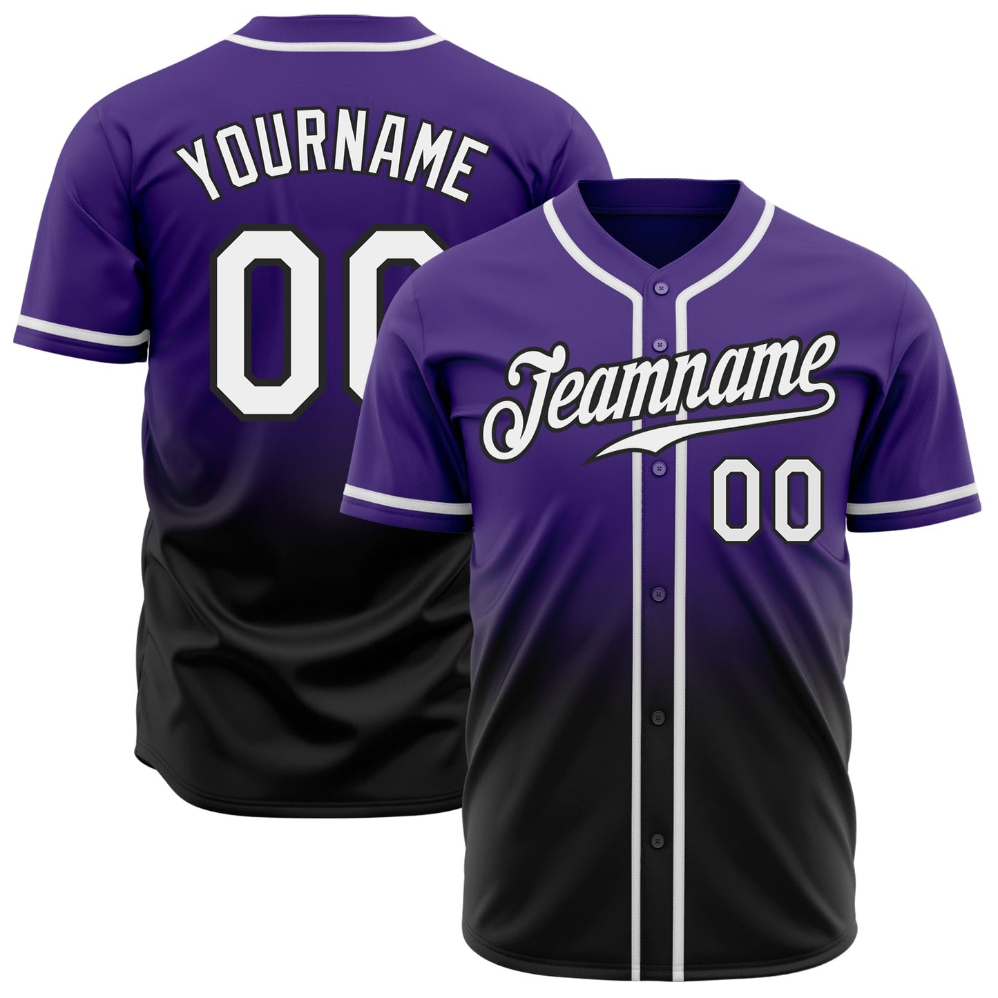 Custom Purple White-Black Authentic Fade Fashion Baseball Jersey - Main View
