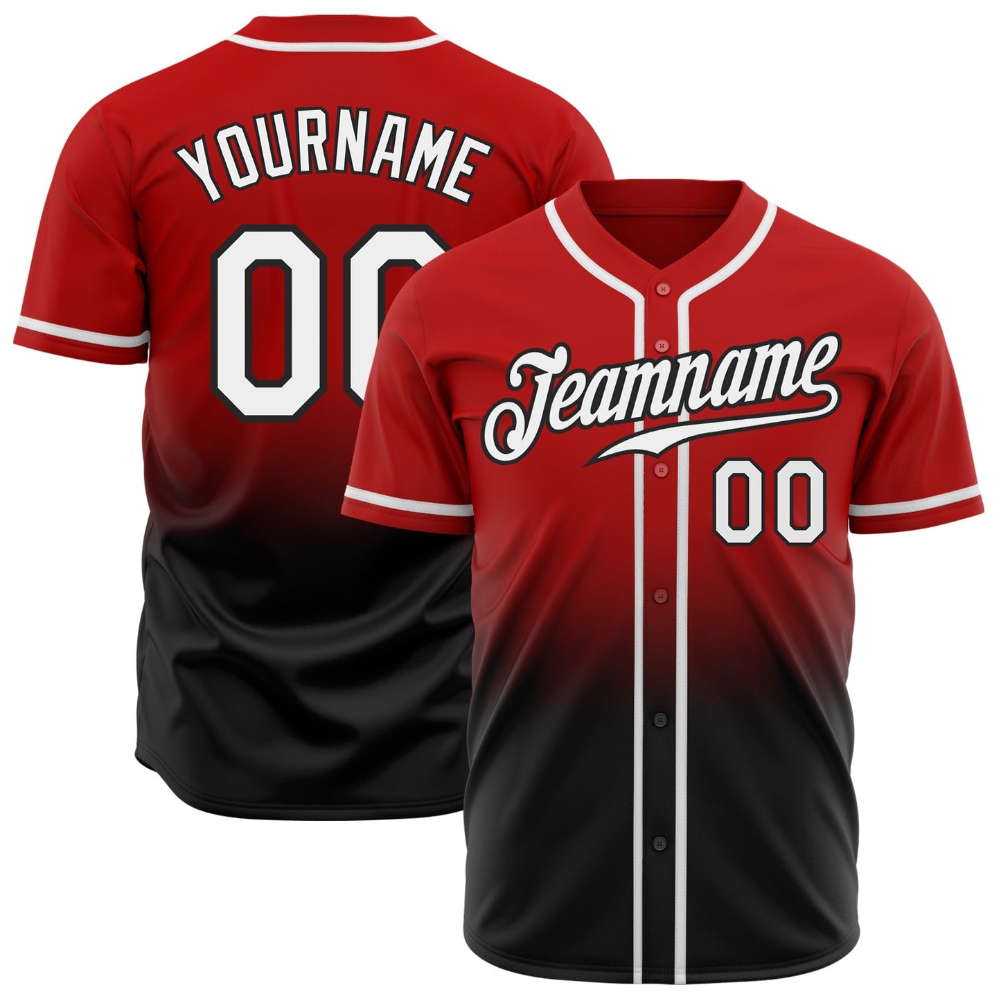 Custom Red White-Black Authentic Fade Fashion Baseball Jersey - Main View