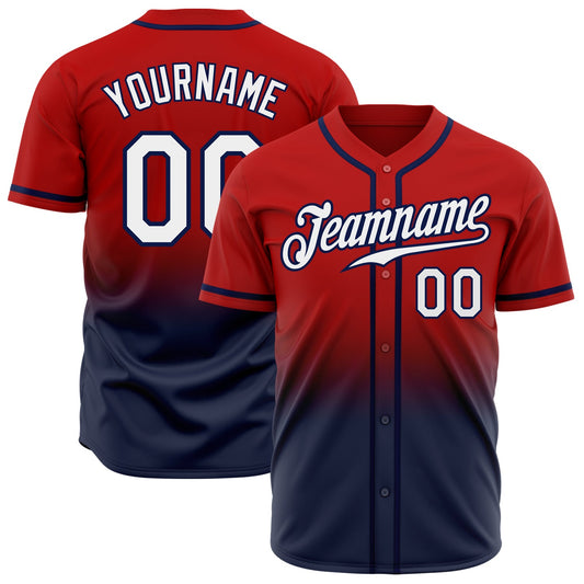 Custom Red White-Navy Authentic Fade Fashion Baseball Jersey - Main View