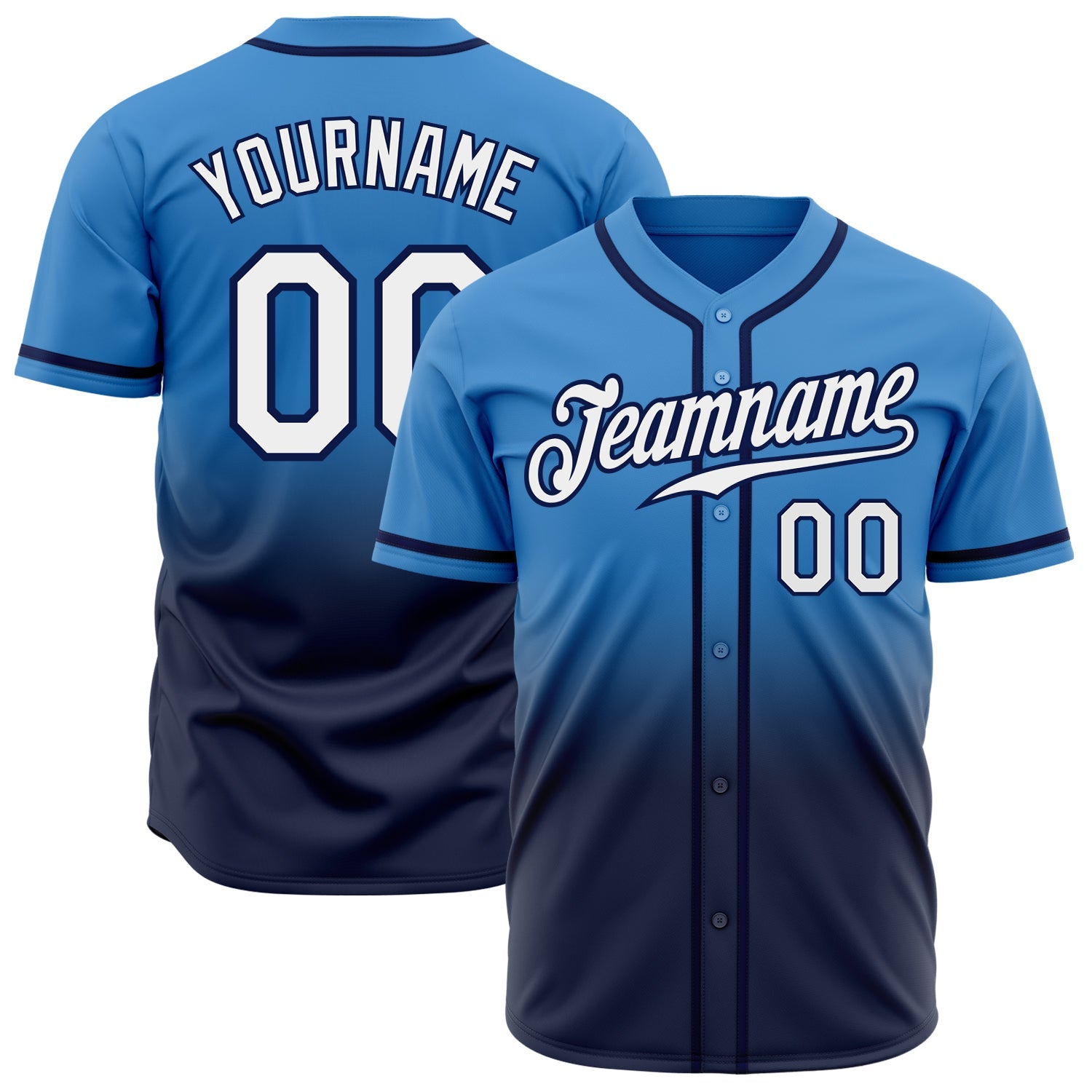 Custom Powder Blue White-Navy Authentic Fade Fashion Baseball Jersey - Main View
