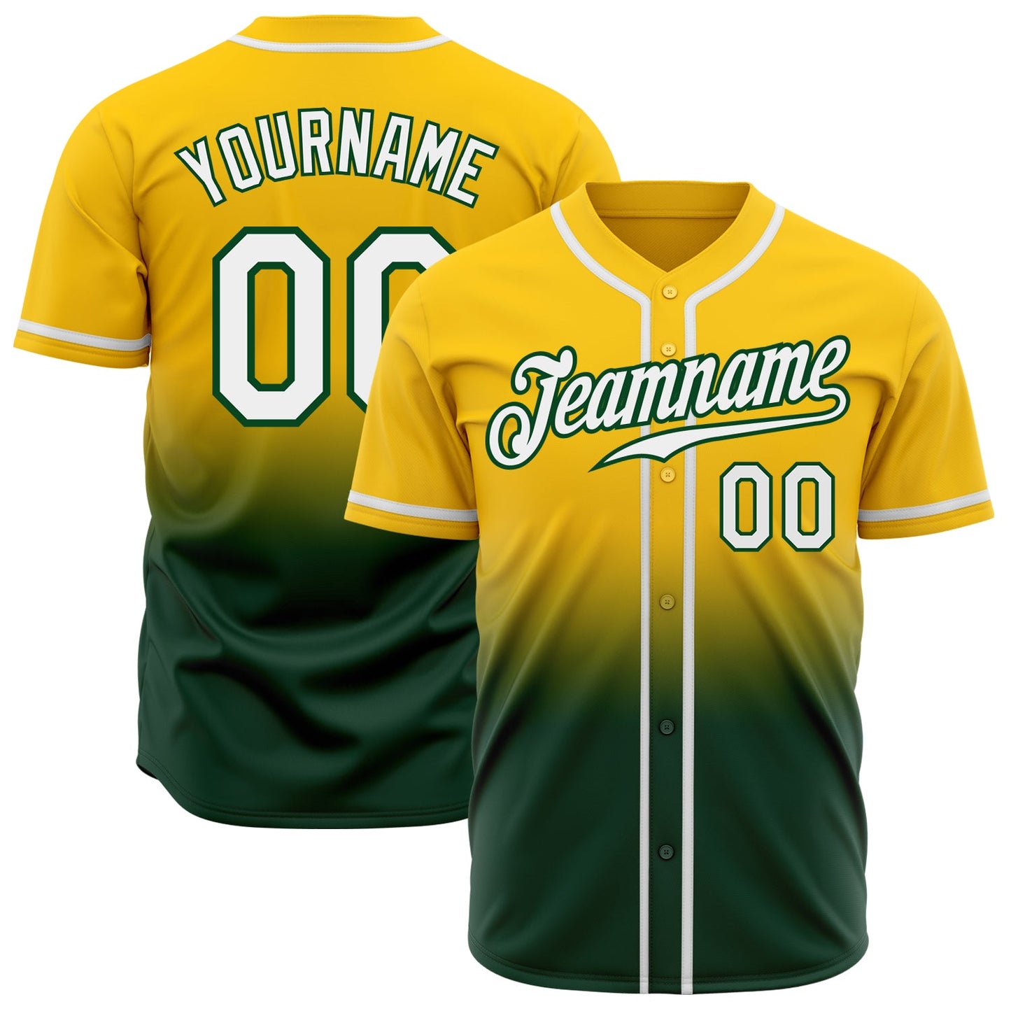 Custom Yellow White-Green Authentic Fade Fashion Baseball Jersey - Main View