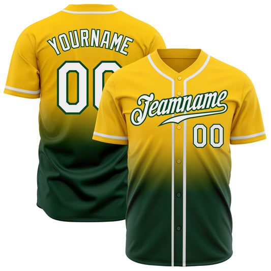 Custom Yellow White-Green Authentic Fade Fashion Baseball Jersey - Main View