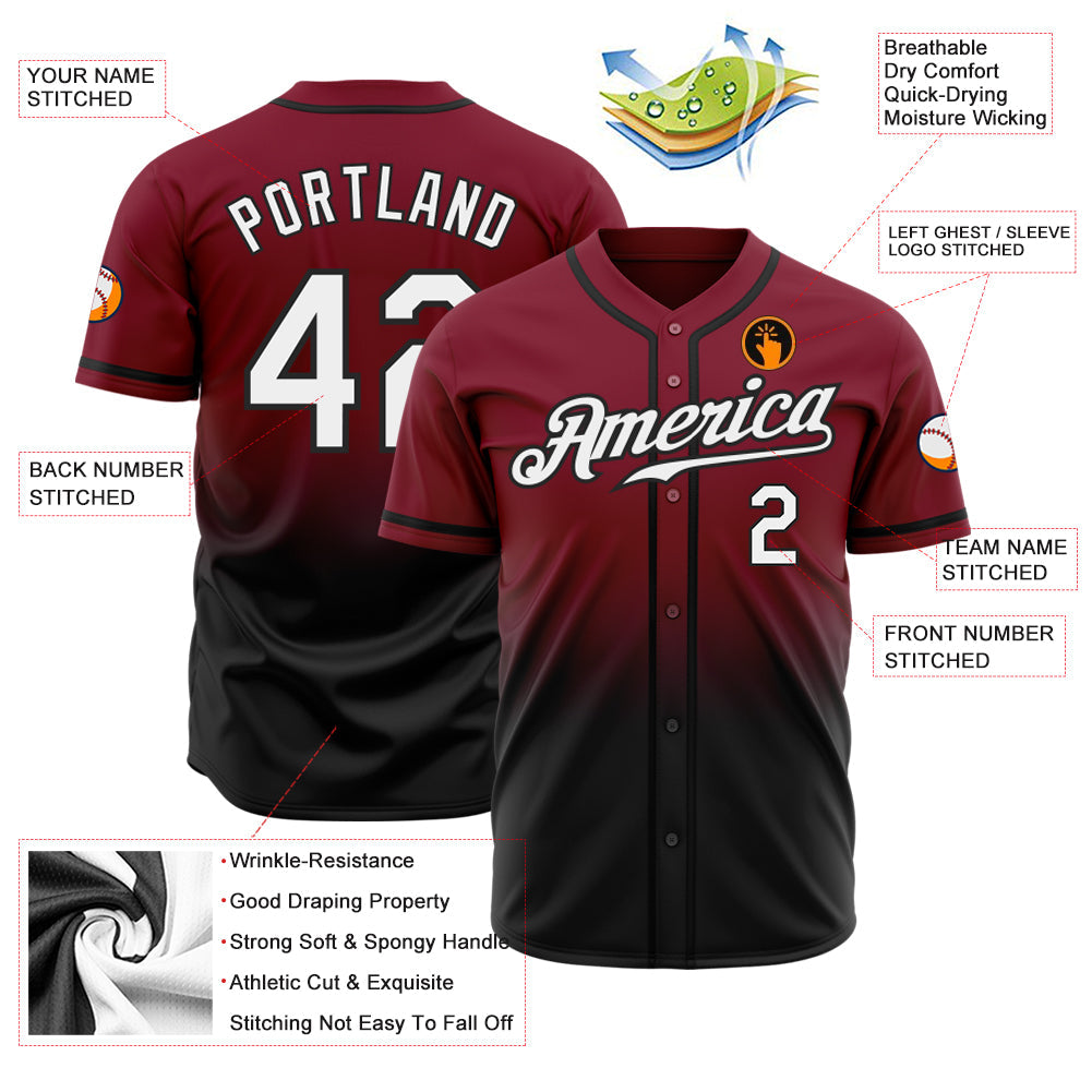 Custom Crimson White-Black Authentic Fade Fashion Baseball Jersey view 2