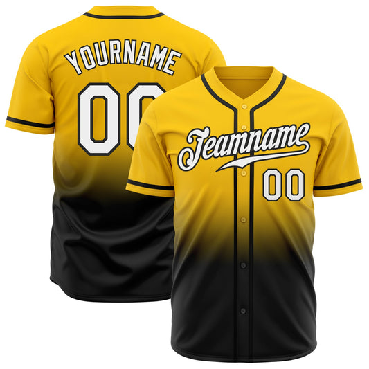 Custom Yellow White-Black Authentic Fade Fashion Baseball Jersey - Main View