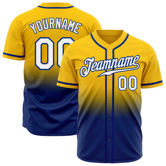Custom Yellow White-Royal Authentic Fade Fashion Baseball Jersey - Main View
