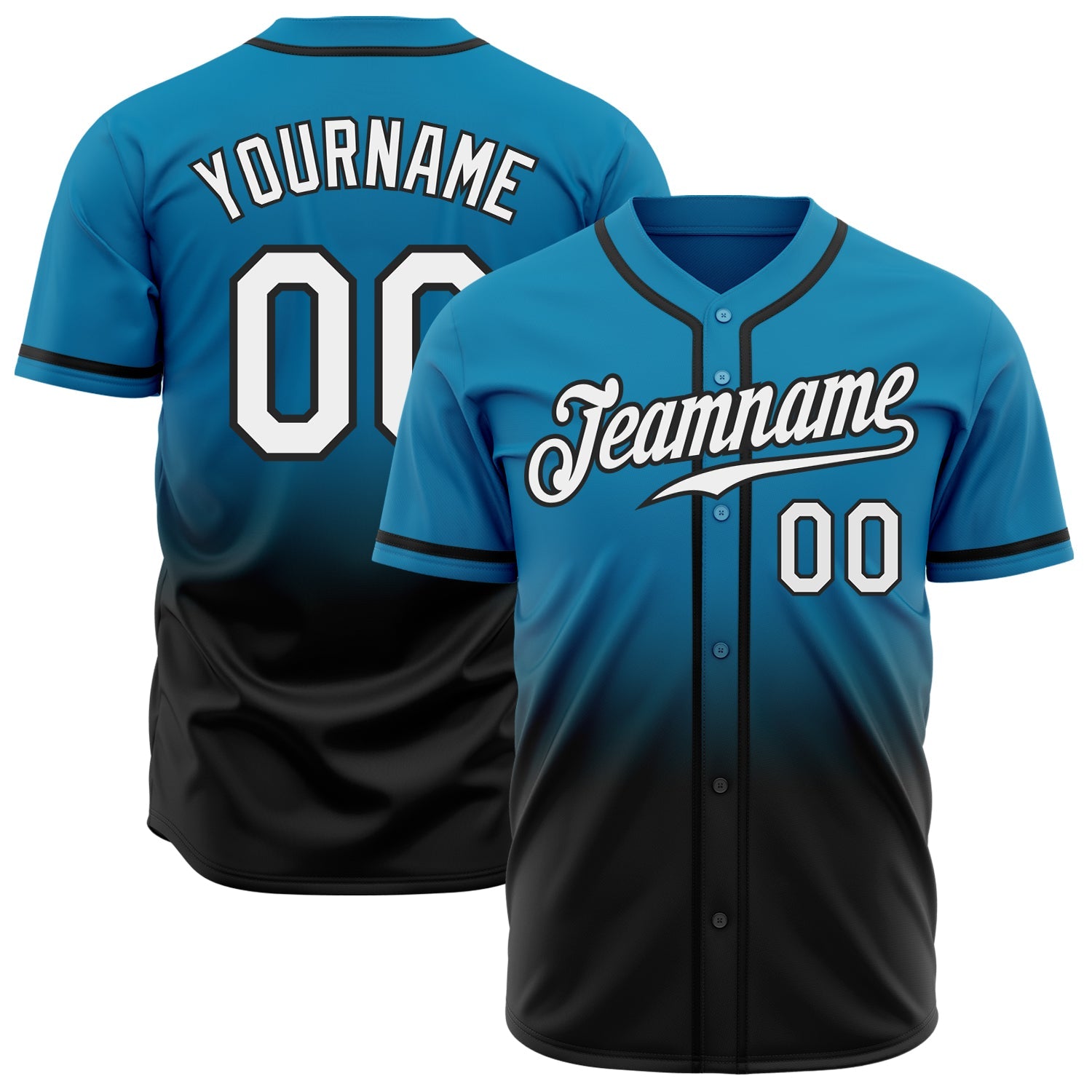 Custom Panther Blue White-Black Authentic Fade Fashion Baseball Jersey - Main View