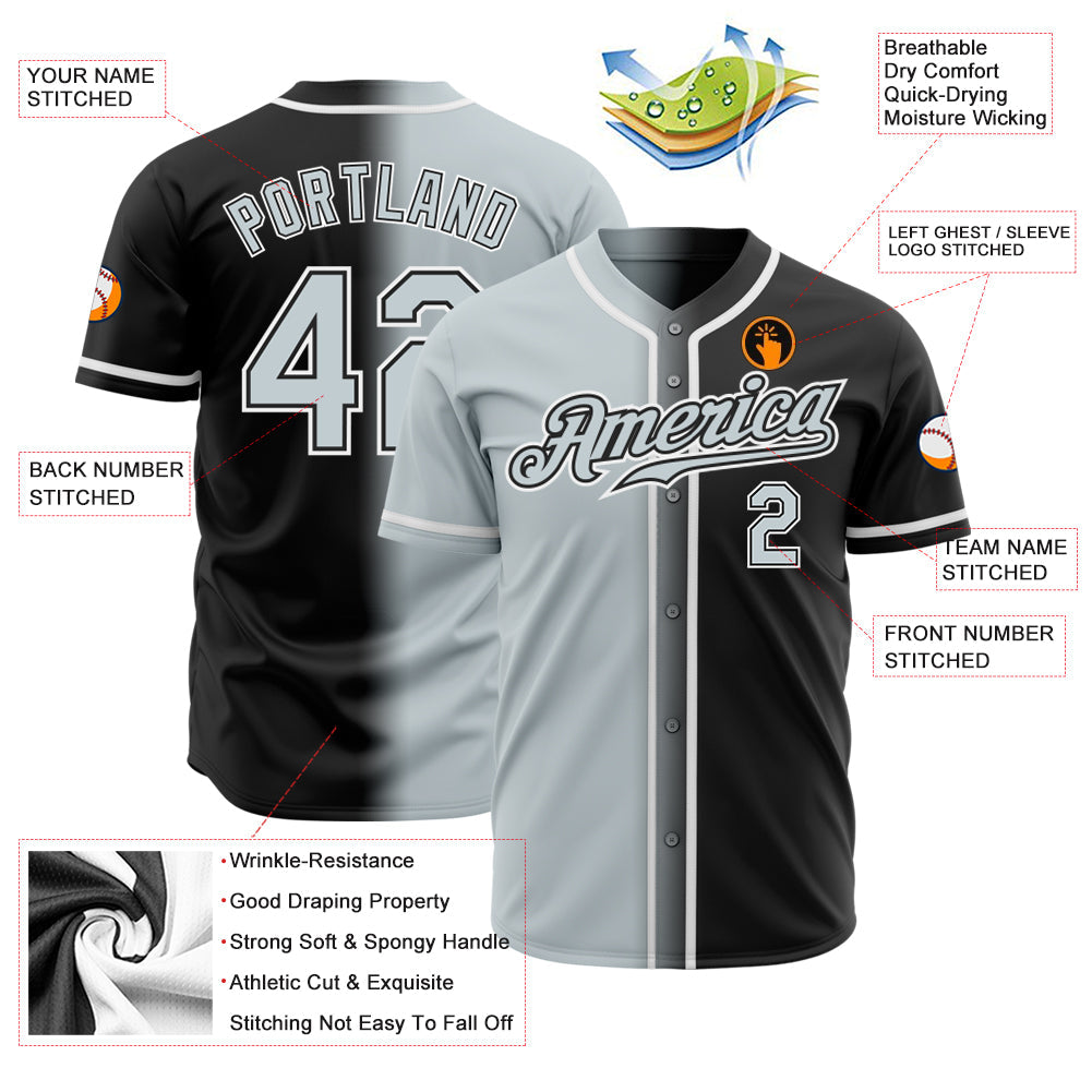 Custom Black Silver-White Authentic Gradient Fashion Baseball Jersey view 2