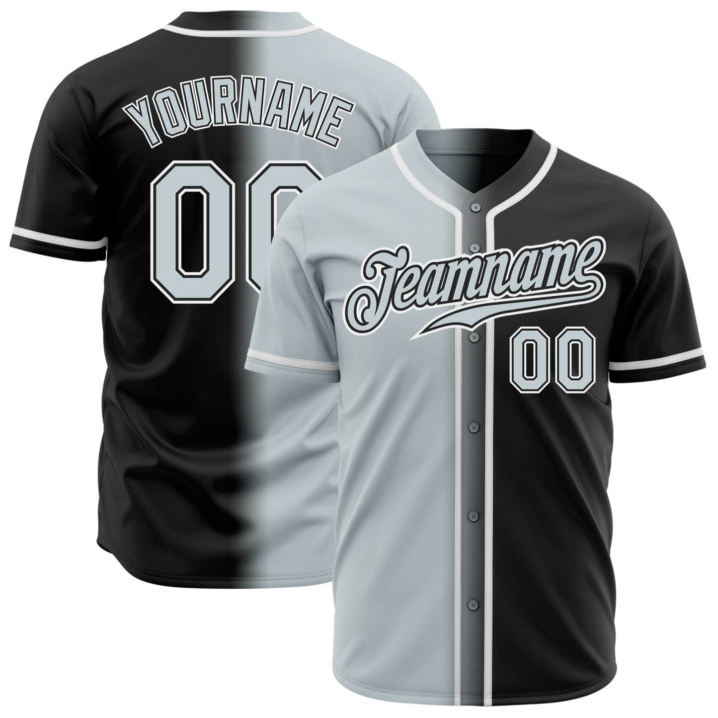 Custom Black Silver-White Authentic Gradient Fashion Baseball Jersey - Main View