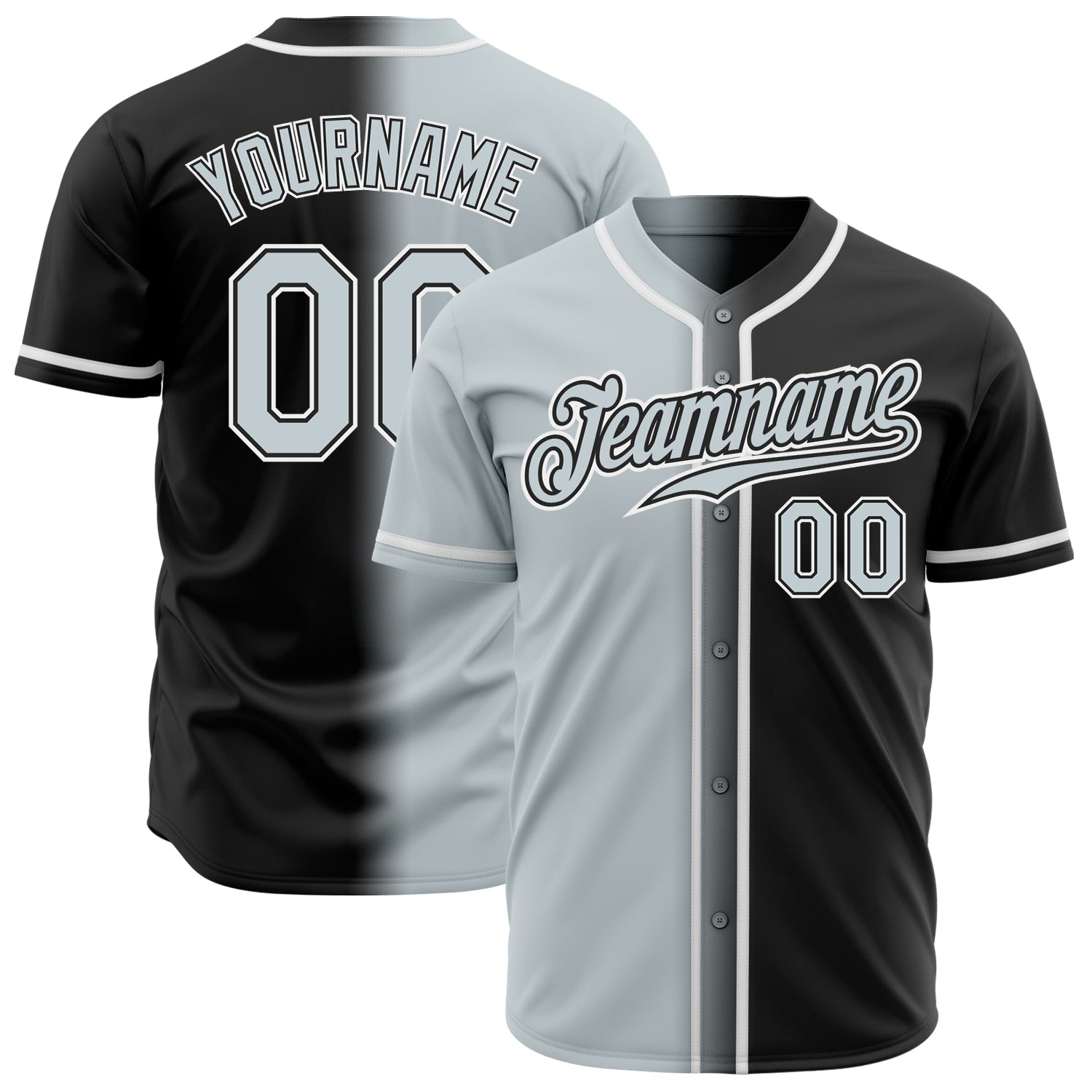 Custom Black Silver-White Authentic Gradient Fashion Baseball Jersey - Main View