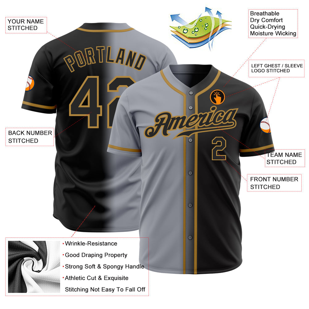 Custom Gray Black-Old Gold Authentic Gradient Fashion Baseball Jersey view 2