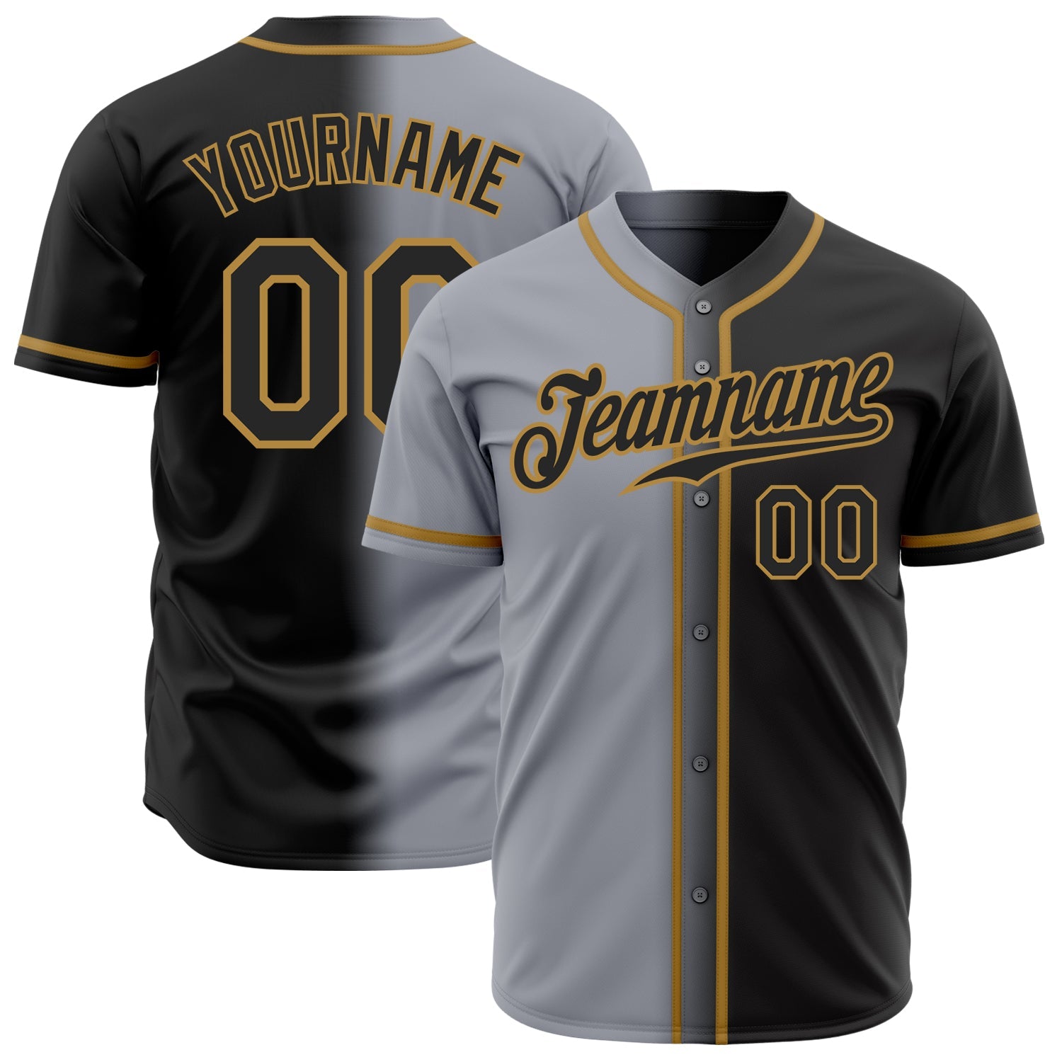 Custom Gray Black-Old Gold Authentic Gradient Fashion Baseball Jersey - Main View