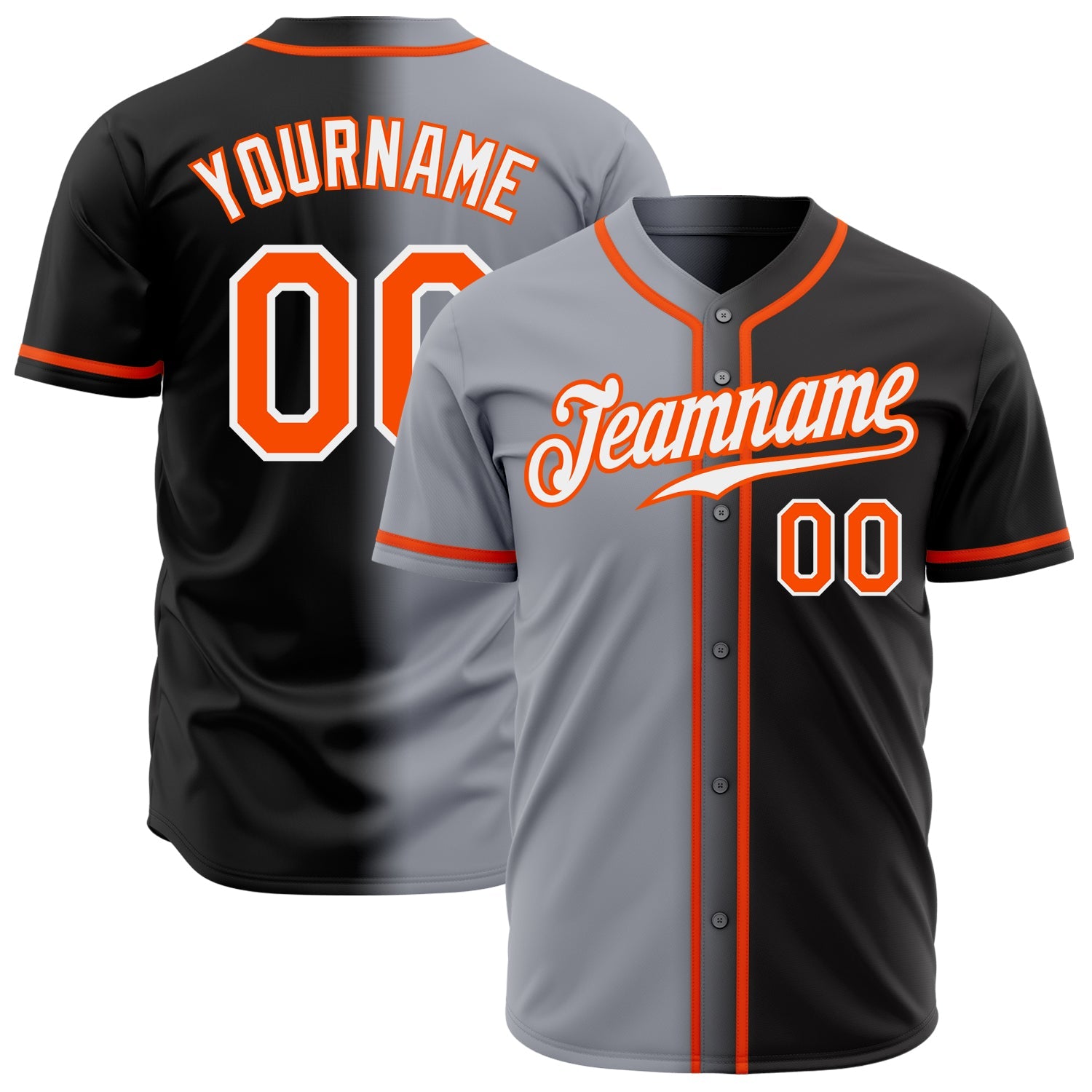 Custom Black Orange Gray-White Authentic Gradient Fashion Baseball Jersey - Main View