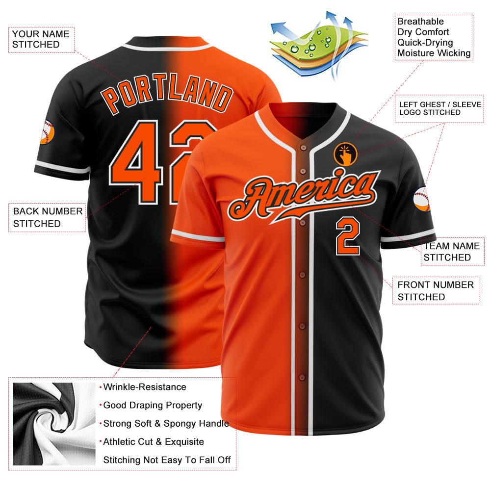 Custom Black Orange-White Authentic Gradient Fashion Baseball Jersey view 2