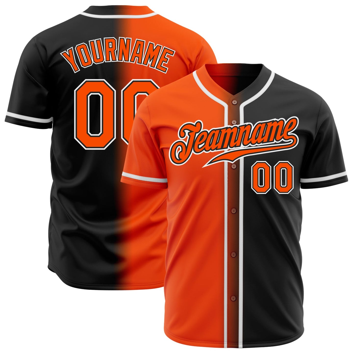 Custom Black Orange-White Authentic Gradient Fashion Baseball Jersey - Main View
