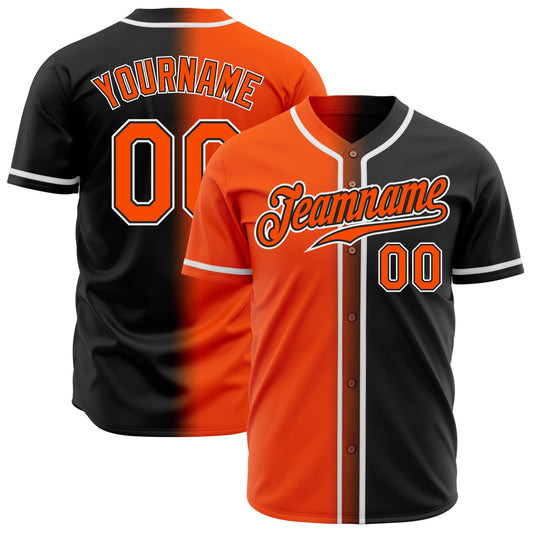 Custom Black Orange-White Authentic Gradient Fashion Baseball Jersey - Main View
