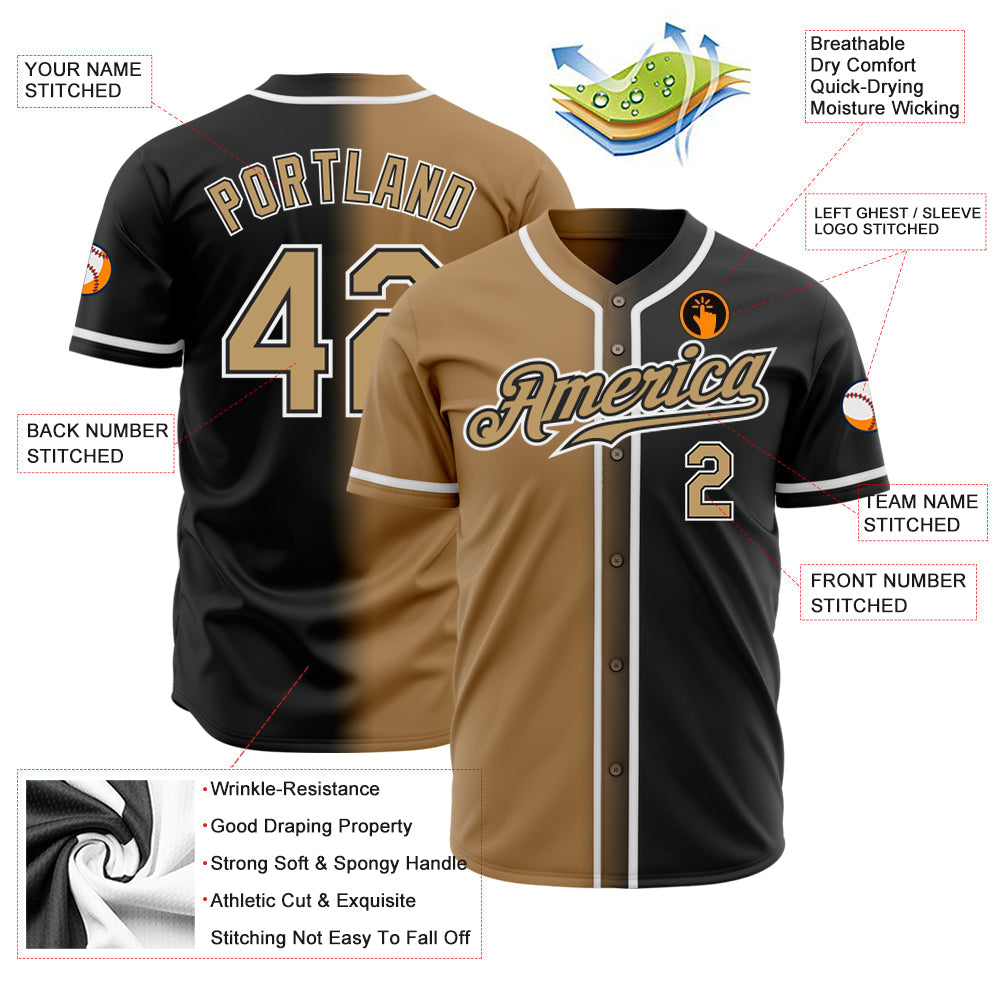Custom Black Old Gold-White Authentic Gradient Fashion Baseball Jersey view 2