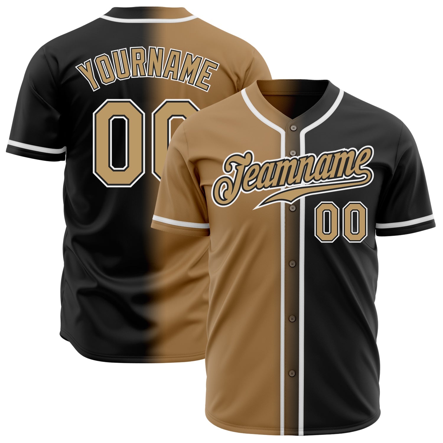 Custom Black Old Gold-White Authentic Gradient Fashion Baseball Jersey - Main View