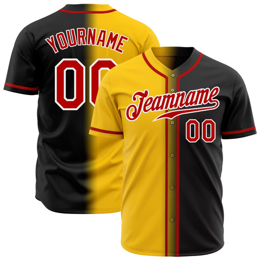 Custom Black Red Yellow-White Authentic Gradient Fashion Baseball Jersey - Main View